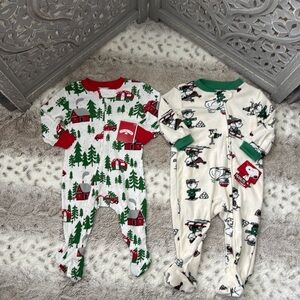 NWT! Christmas footie pajamas set baby 0-3 months Snoopy Santa holiday party